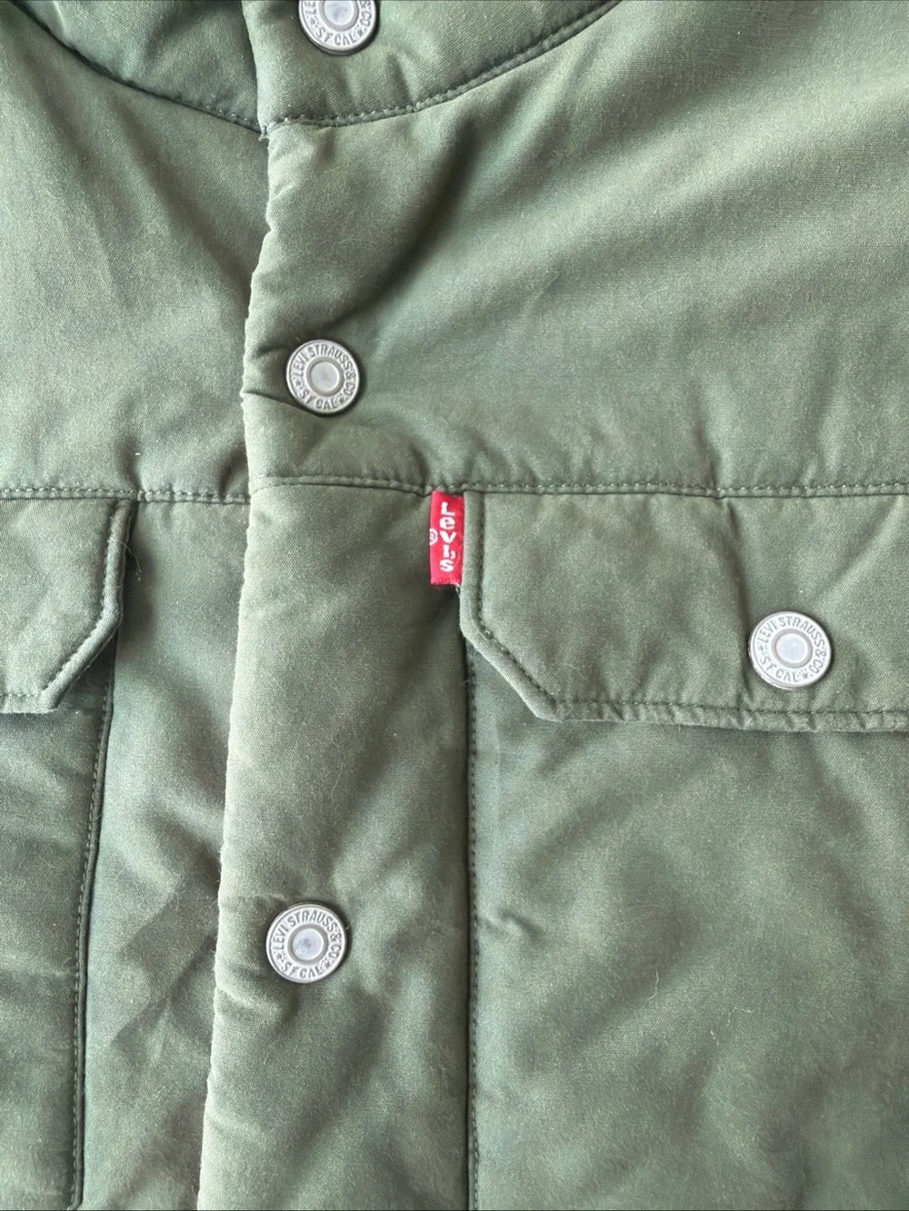 Levi's Olive Green Quilted Vest with Red Lining